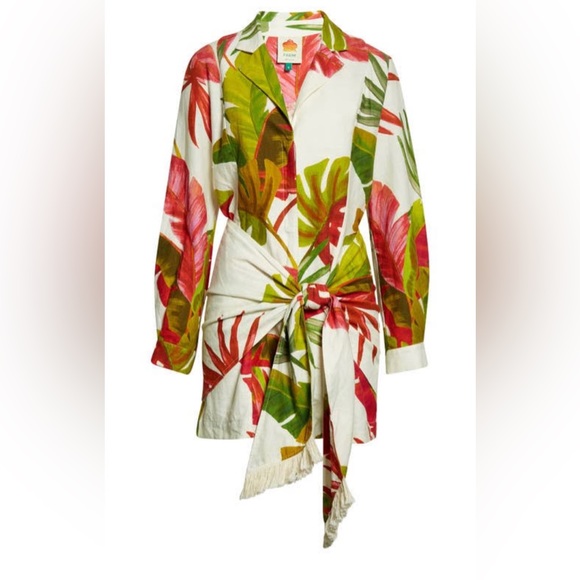 Farm Rio Spring Forest Long Sleeve Linen Blend Minidress - Picture 6 of 13